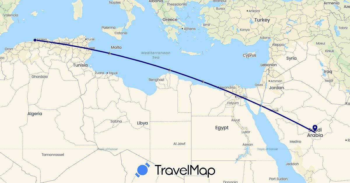 TravelMap itinerary: driving in Algeria, Saudi Arabia (Africa, Asia)